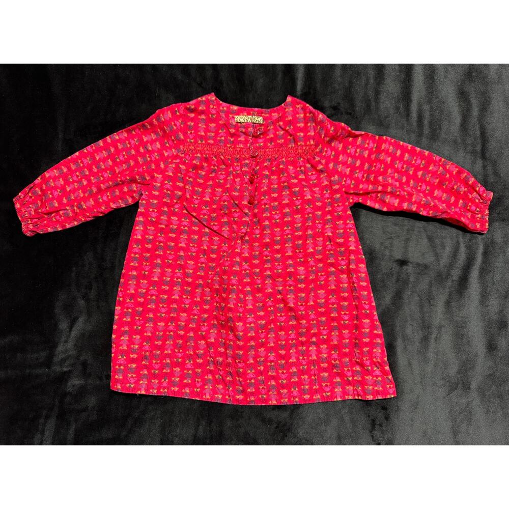 Pink Chicken Red Mushrooms Baby Dress 12m